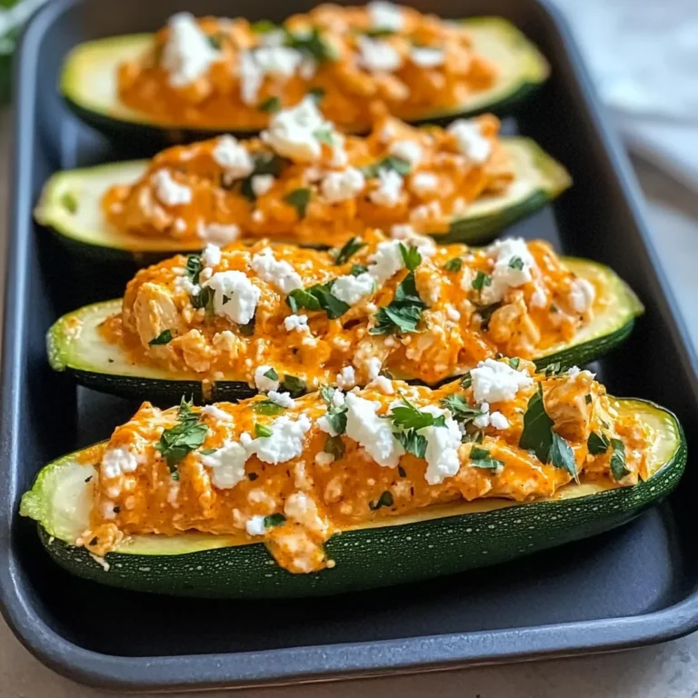 High Protein Buffalo Chicken Stuffed Zucchini Boats