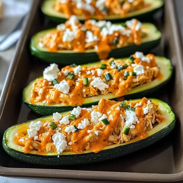 High Protein Buffalo Chicken Stuffed Zucchini Boats