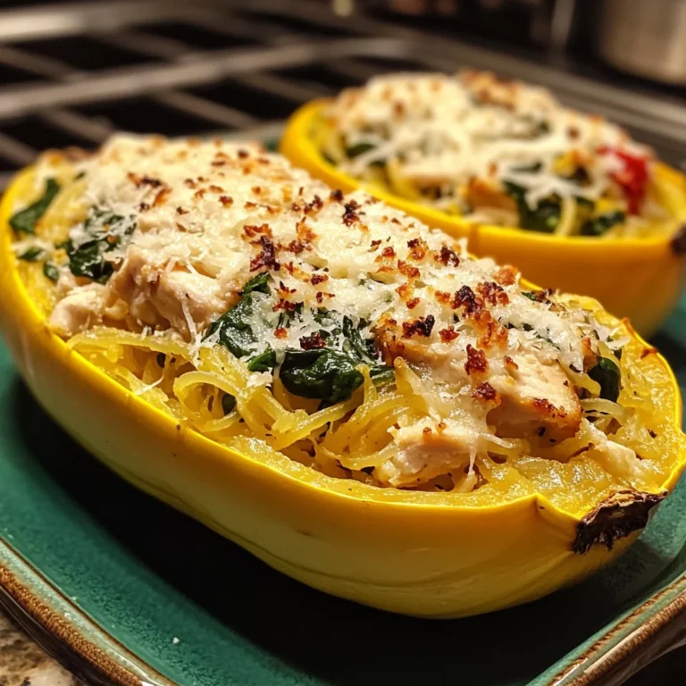 Garlic Parmesan Stuffed Spaghetti Squash with Chicken and Spinach